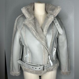 Missguided premium Borg belted aviator jacket